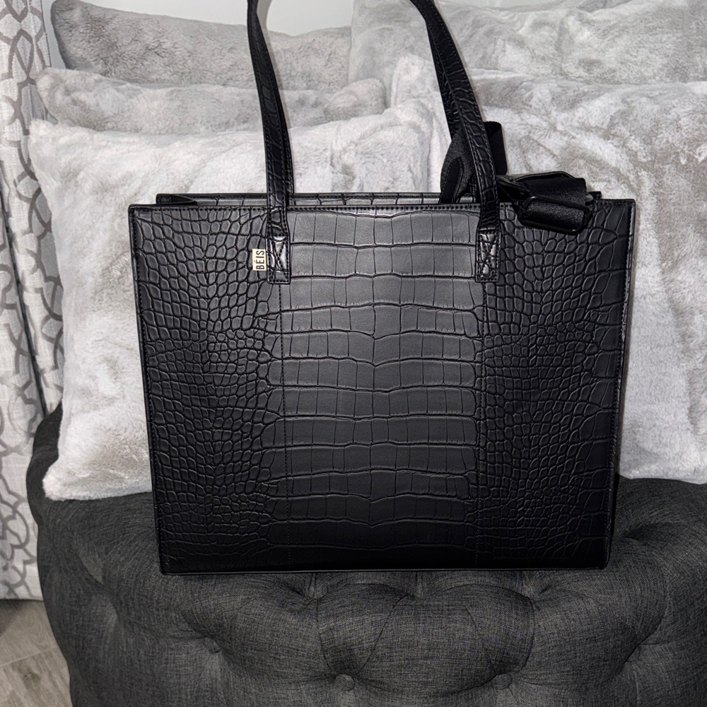 BÉIS Large Work Tote - Black Croc